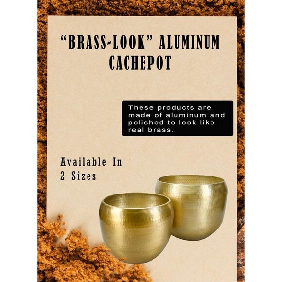 Set Of 2 Serene Spaces Living Brass-Look Aluminum Cachepot For Indoor Plants - Picture 5 of 5